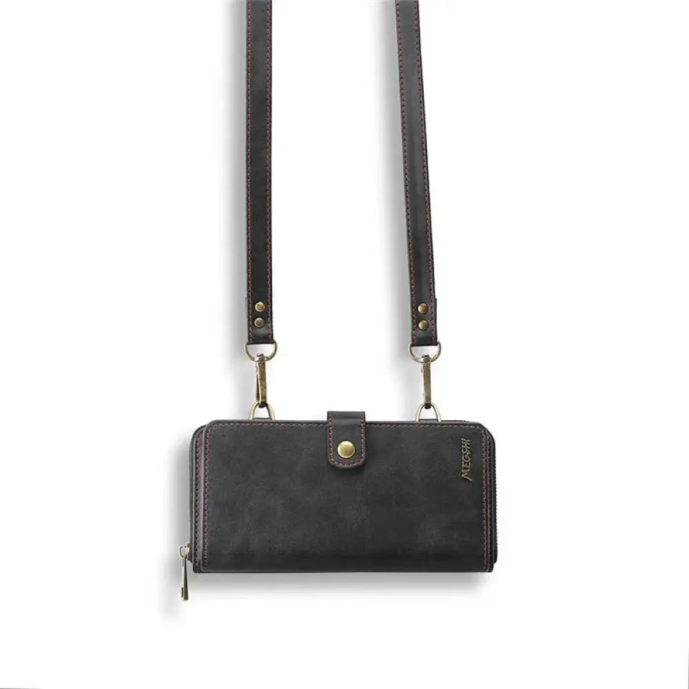 Samsung Galaxy Note Leather Zipper Wallet Case with Strap
