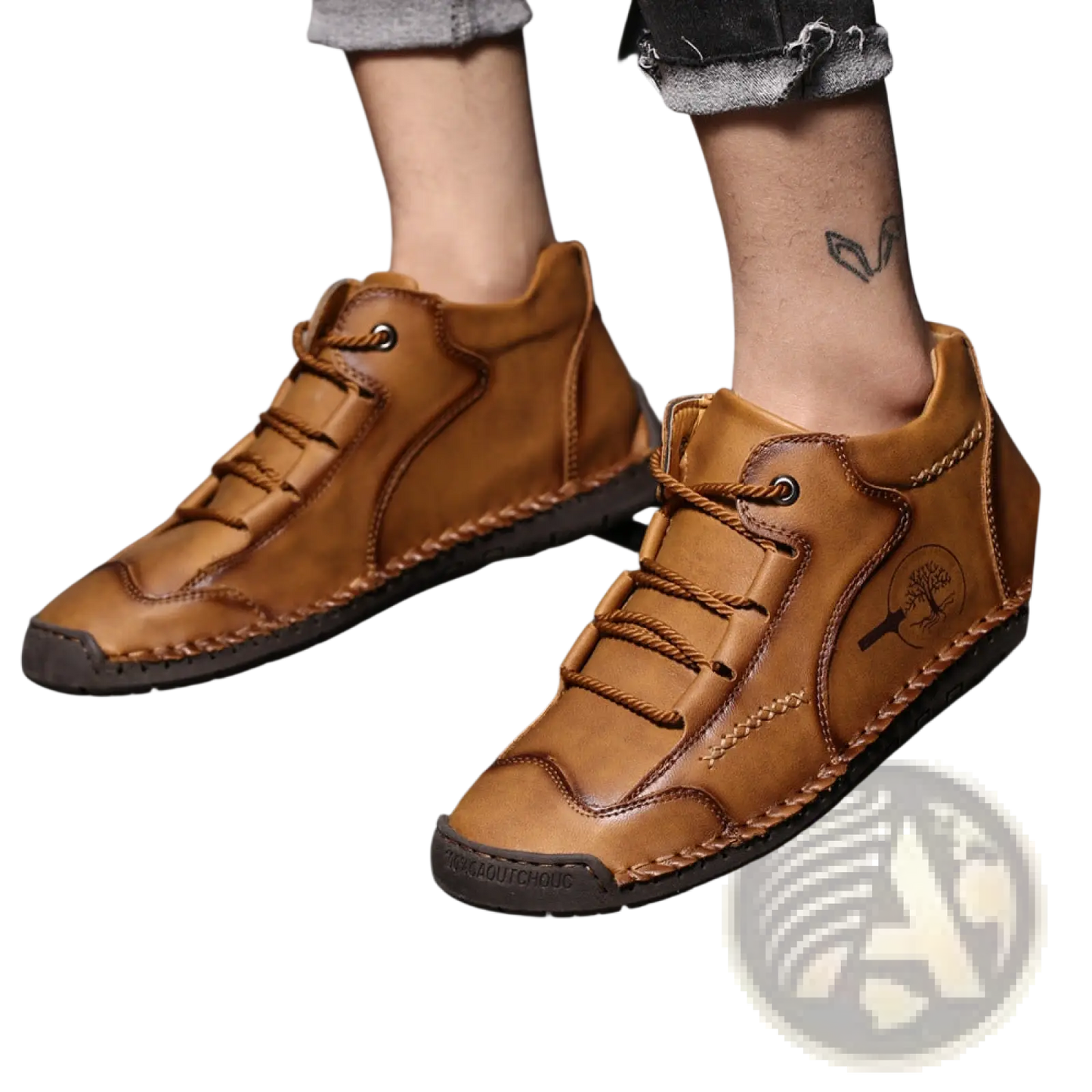 Leather High Top Sneakers Vintage Hand Stitched Shoes