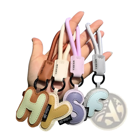 Leather Initial Keychain Letter Wristband Charm