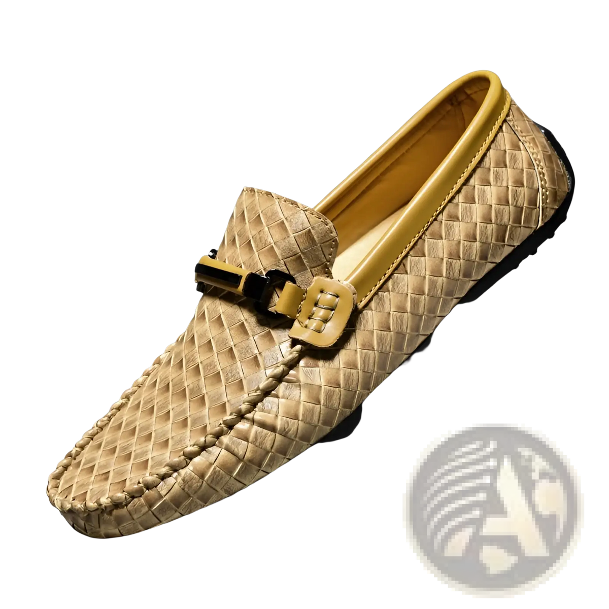 Leather Loafers Woven Buckle Slip on Casual Shoes