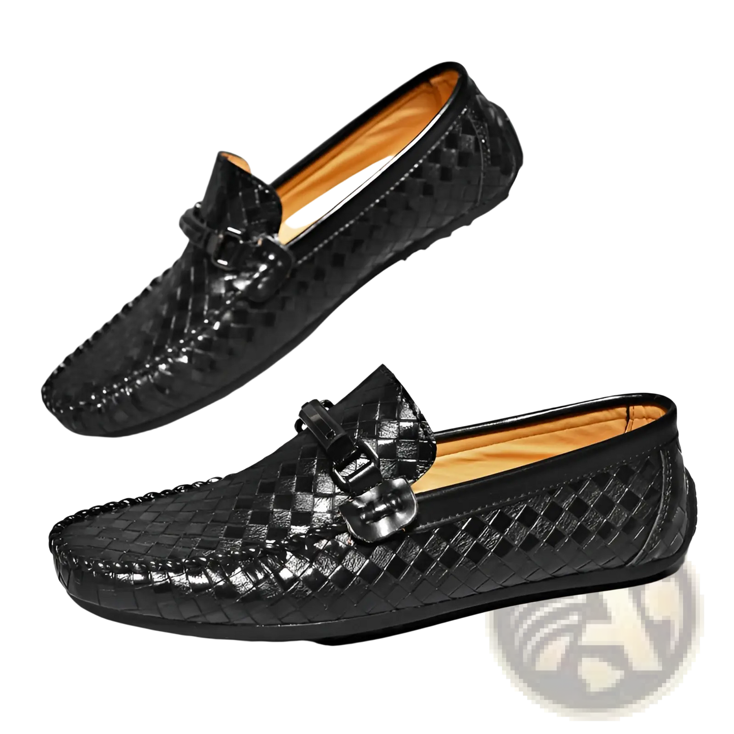 Leather Loafers Woven Buckle Slip on Casual Shoes