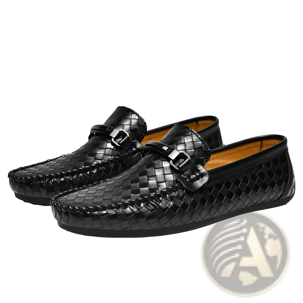 Leather Loafers Woven Buckle Slip on Casual Shoes