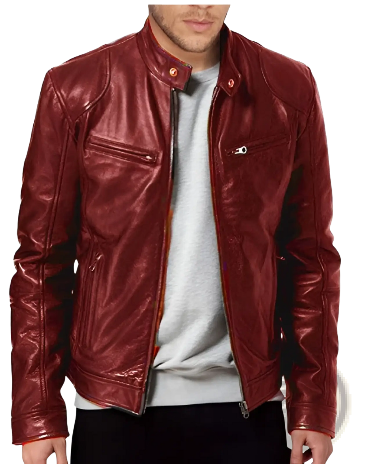 Leather Motorcycle Jacket Slim Fit Zipper Cardigan