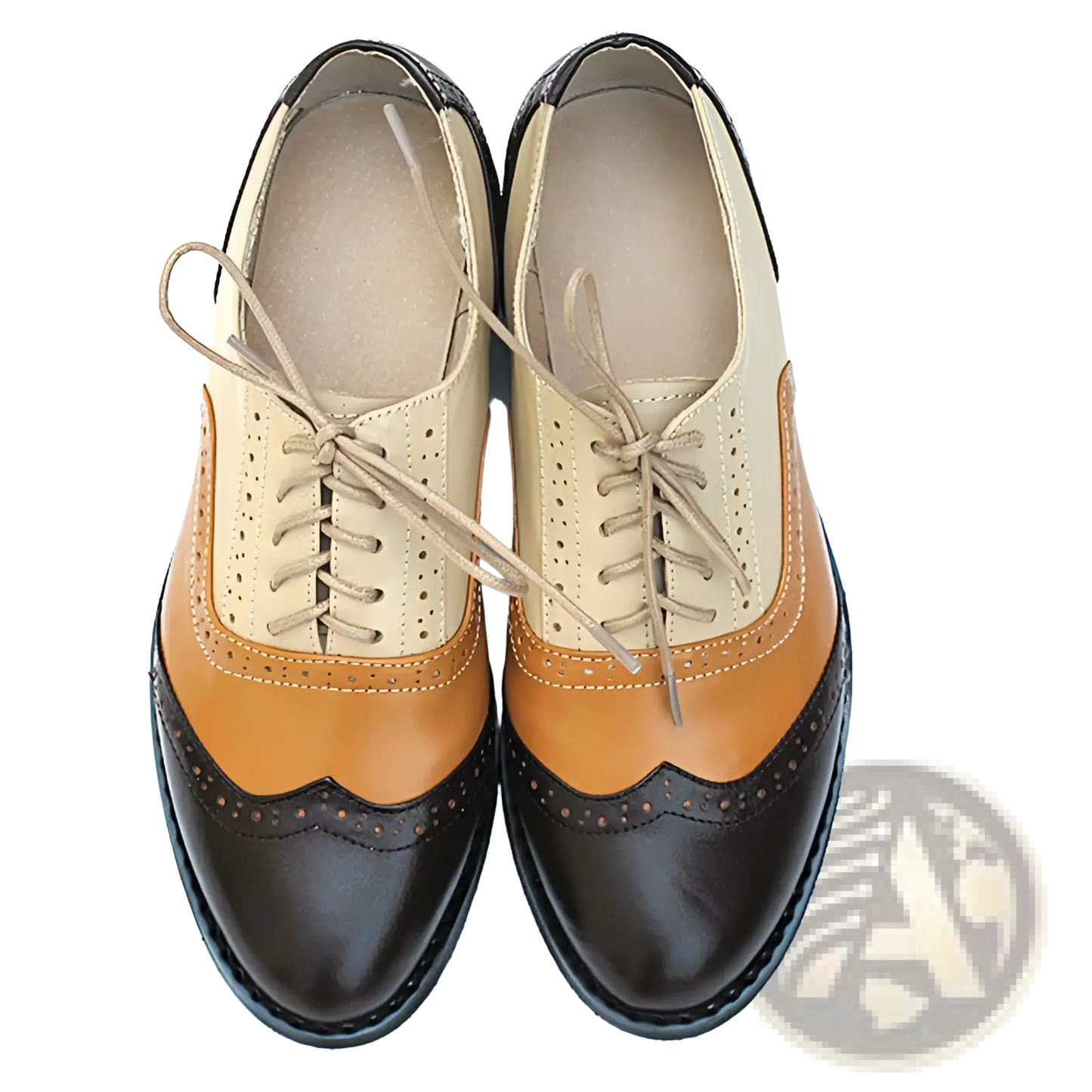 Leather Oxford Brogue Shoes Women's Two Tone Flats