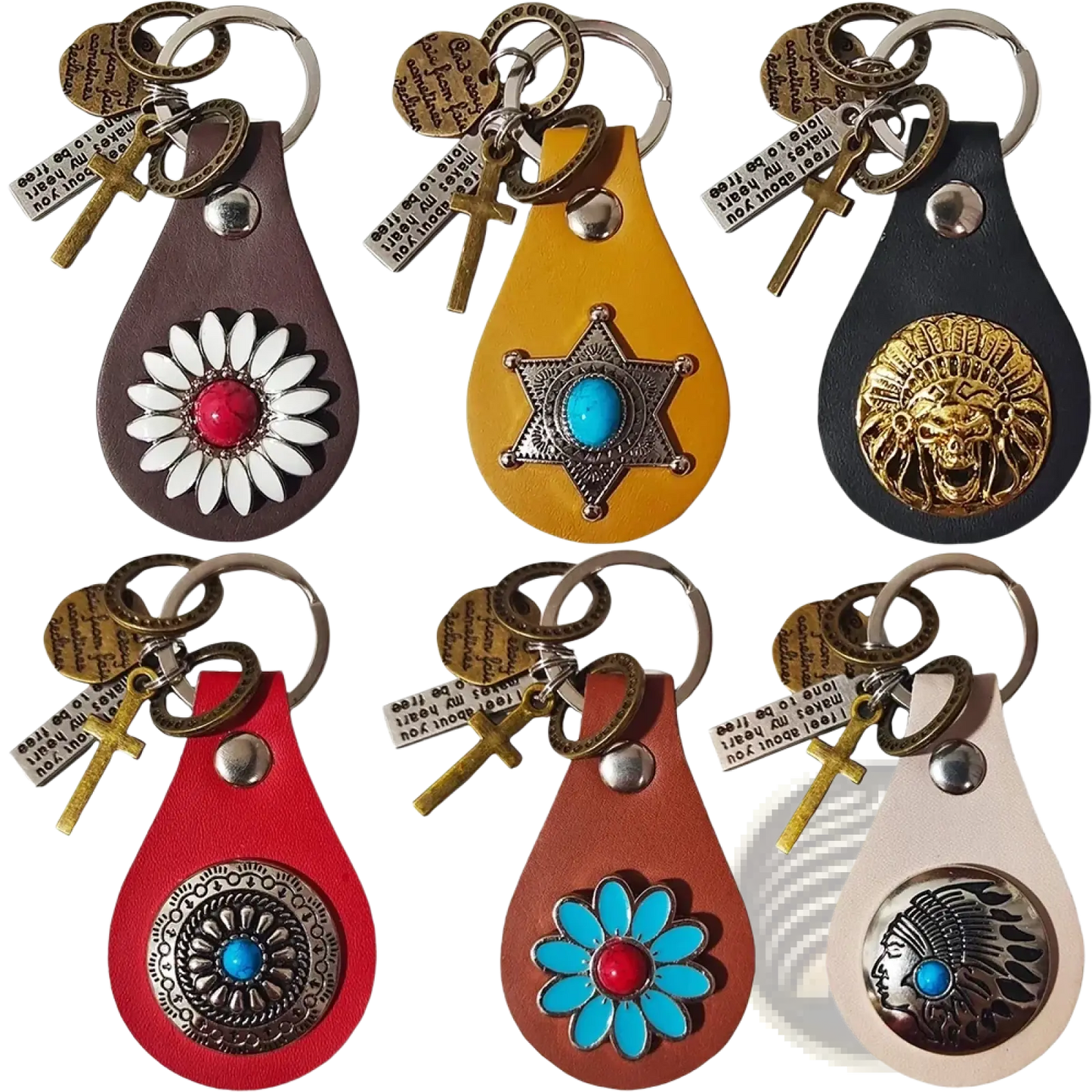 Leather Turquoise Star Keychain Charm Gift