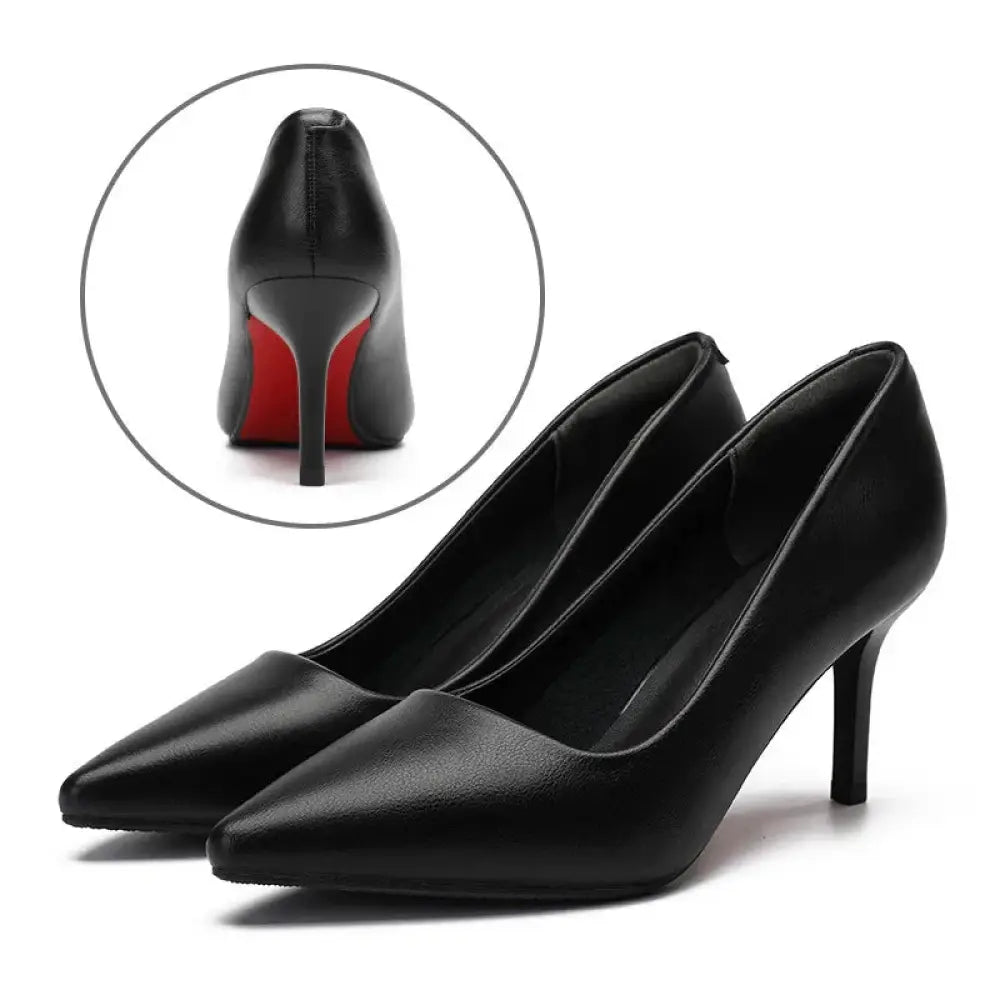 Women's Pointed Toe Black Leather Professional Work Flats