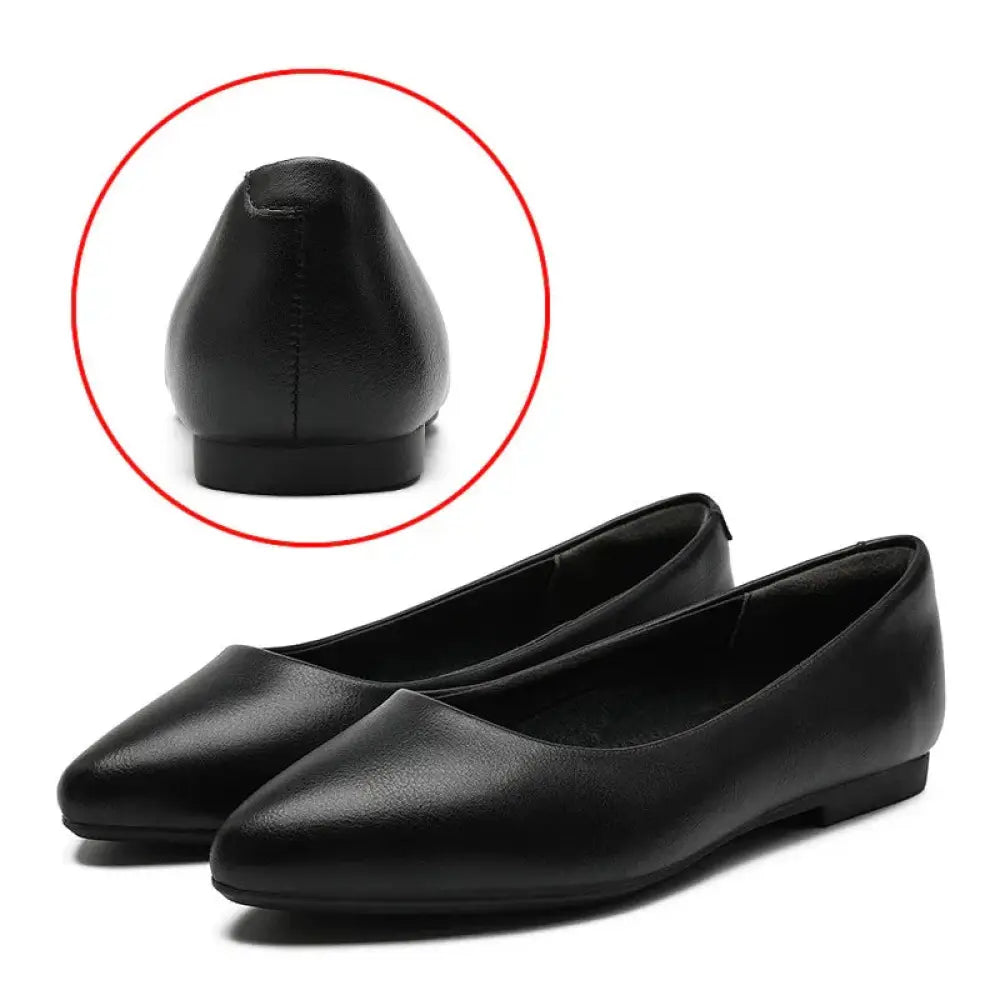 Women's Pointed Toe Black Leather Professional Work Flats
