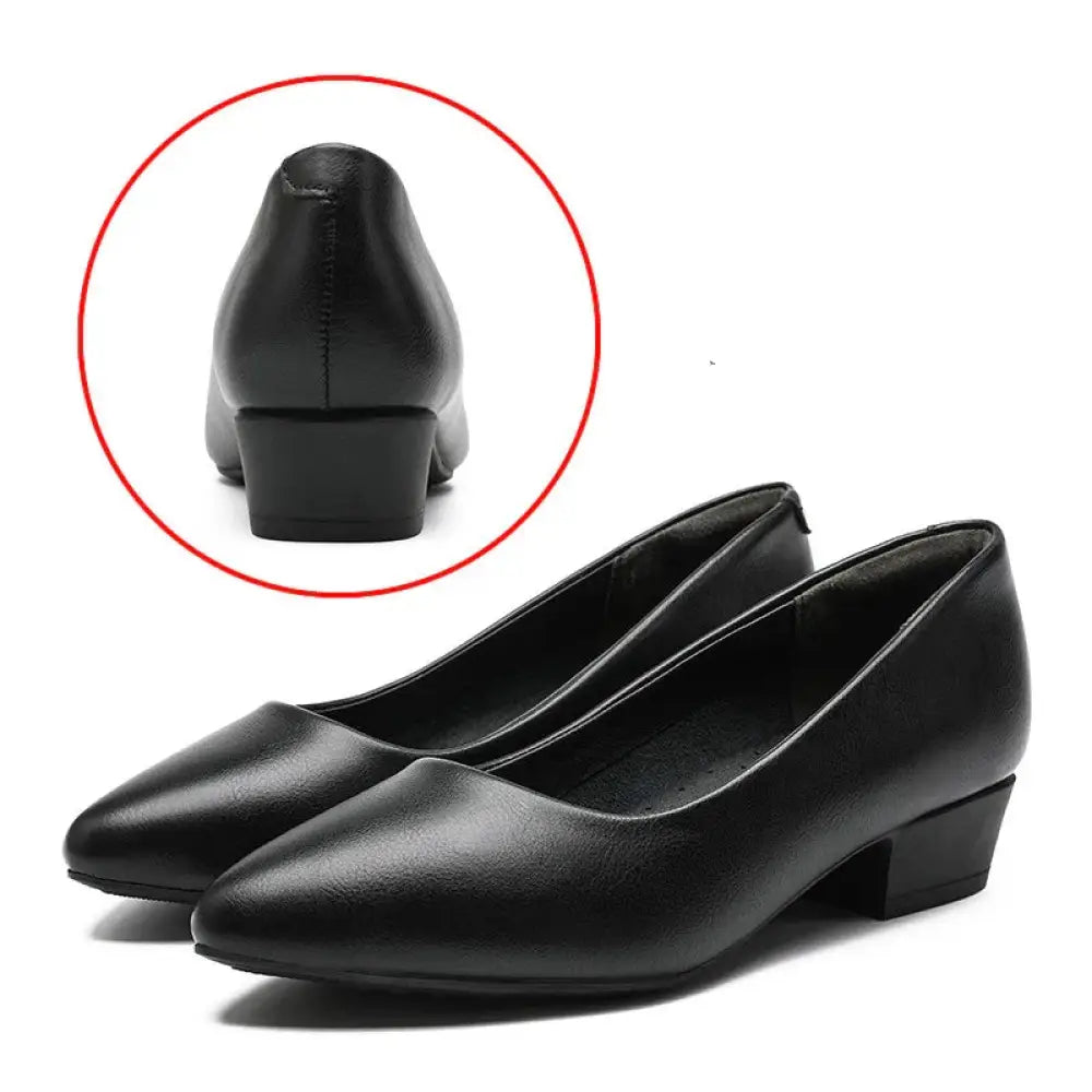 Women's Pointed Toe Black Leather Professional Work Flats