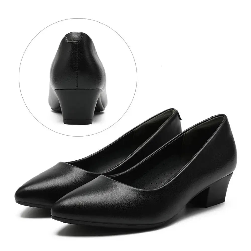Women's Pointed Toe Black Leather Professional Work Flats