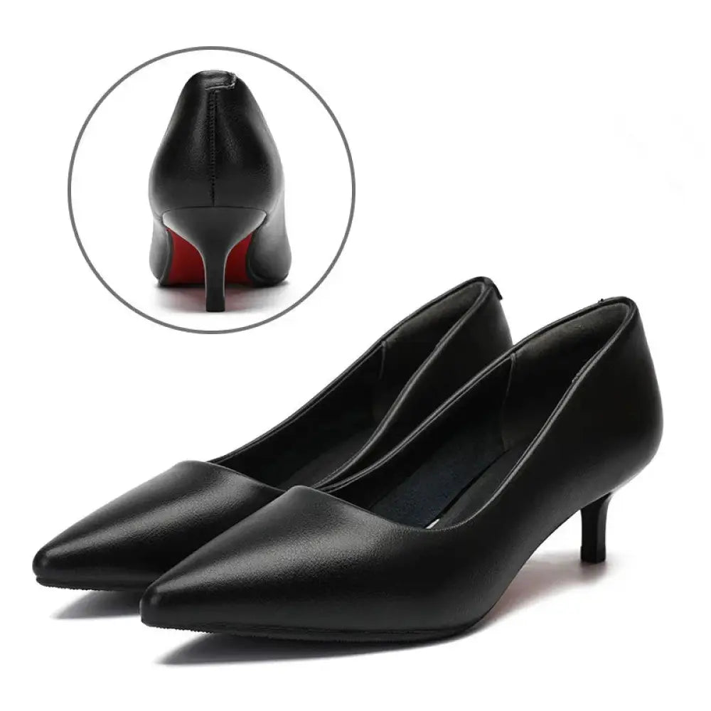 Women's Pointed Toe Black Leather Professional Work Flats