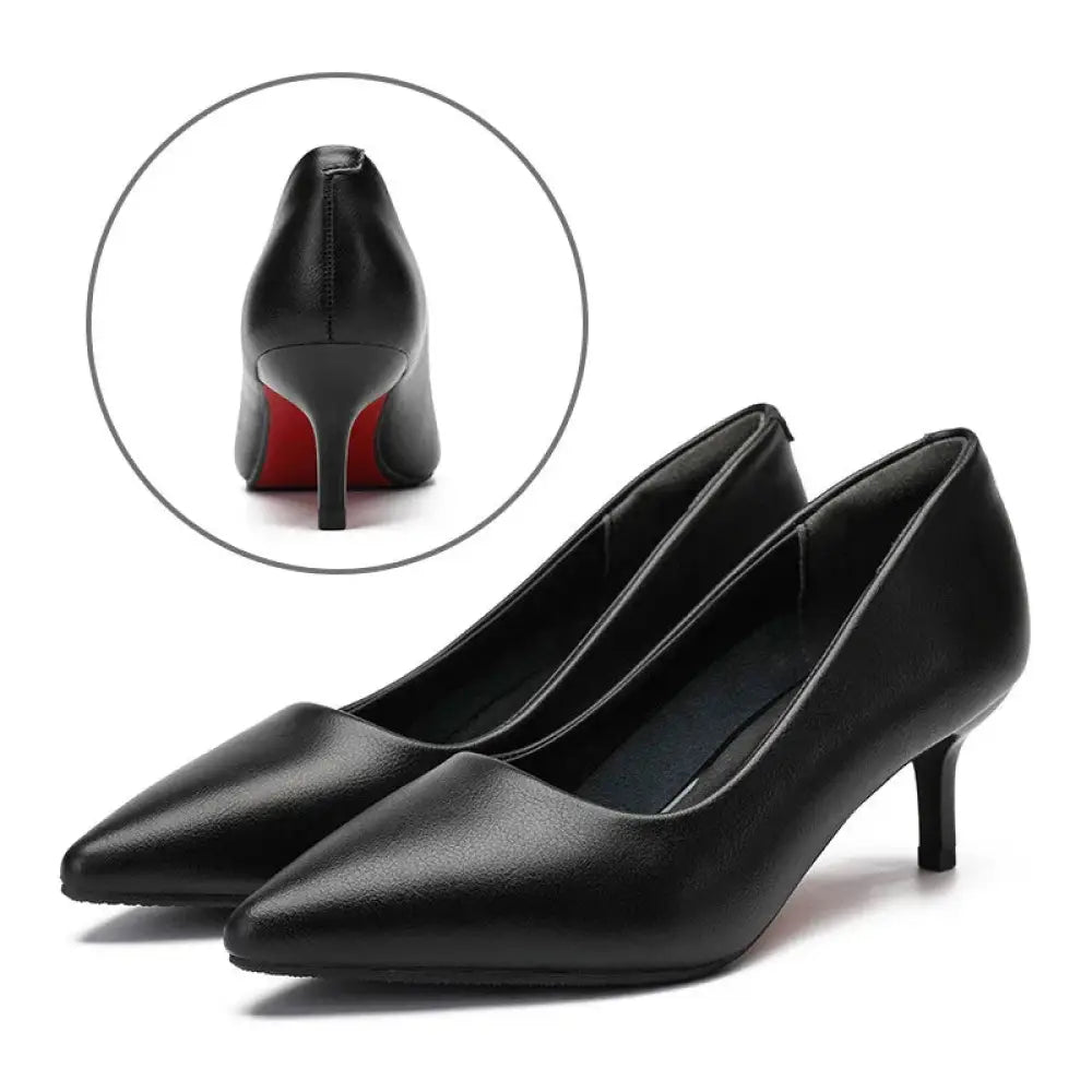 Women's Pointed Toe Black Leather Professional Work Flats