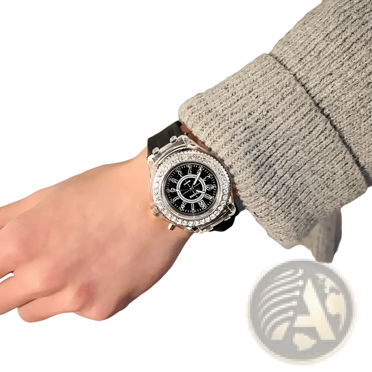 Led Luminous Silicone Watch Rhinestone Digital Timepiece