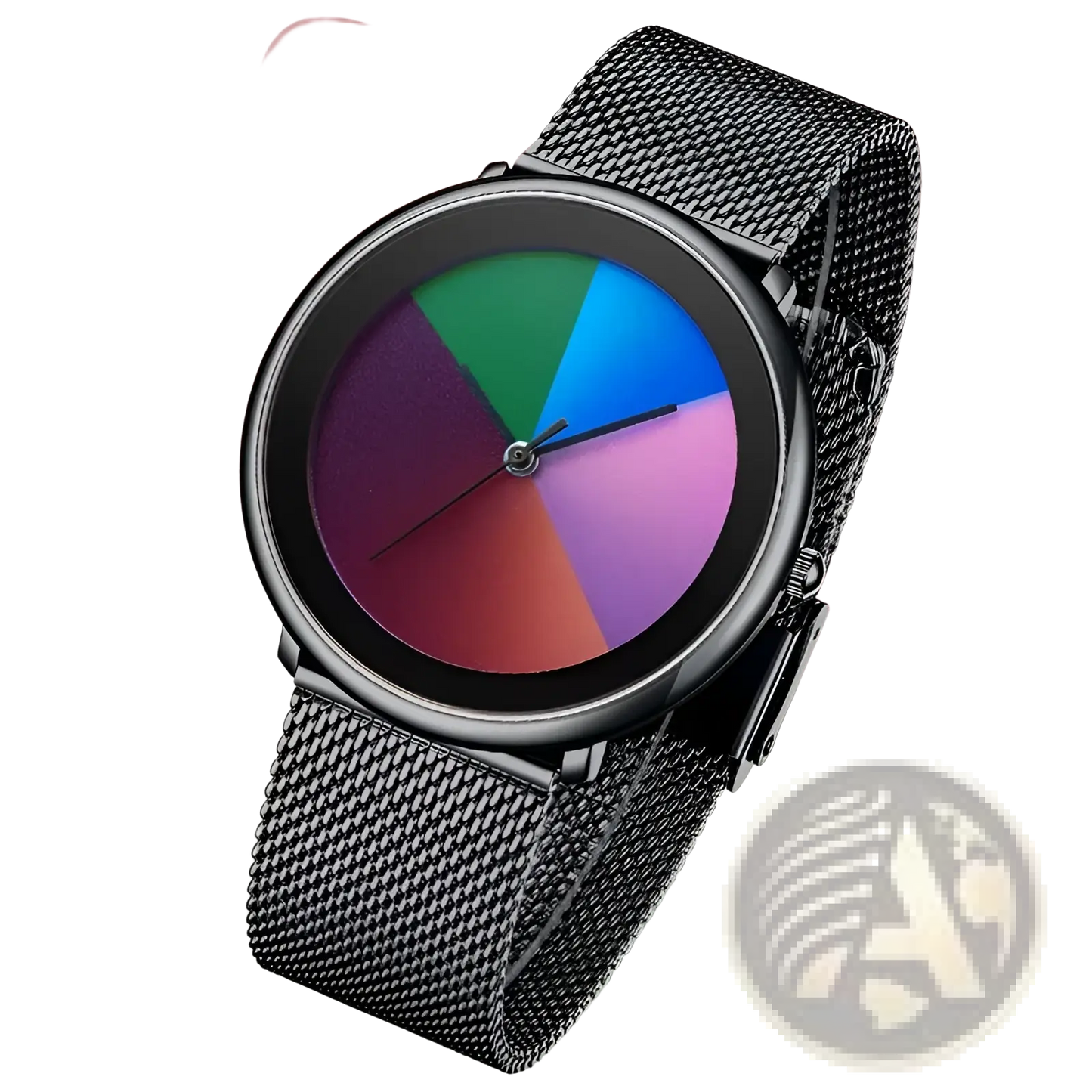 Lige Women Rainbow Dial Quartz Watch Black Mesh