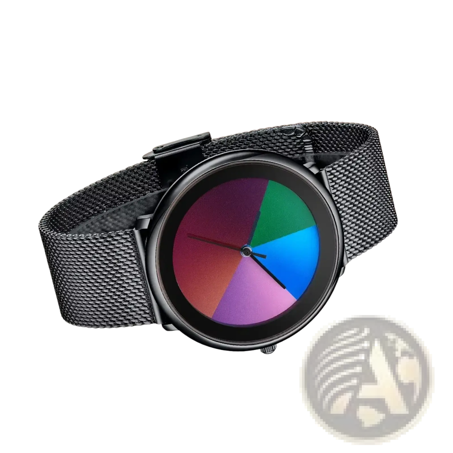 Lige Women Rainbow Dial Quartz Watch Black Mesh