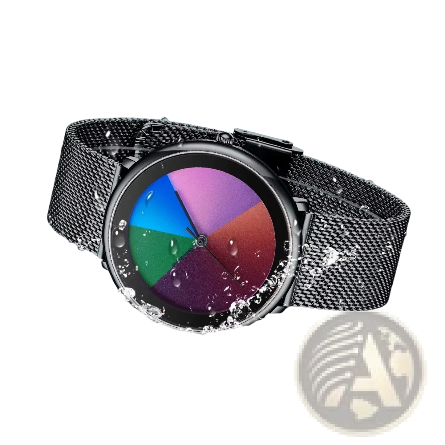 Lige Women Rainbow Dial Quartz Watch Black Mesh