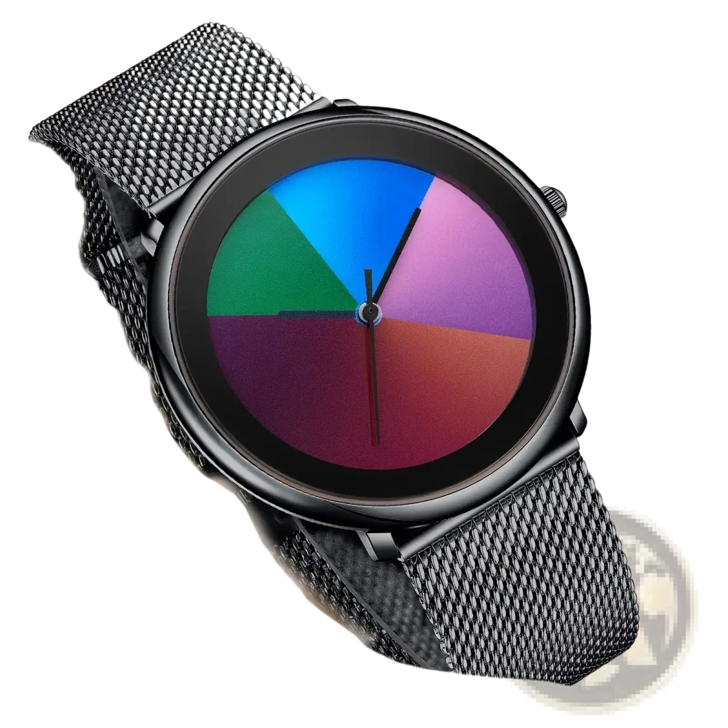 Lige Women Rainbow Dial Quartz Watch Black Mesh