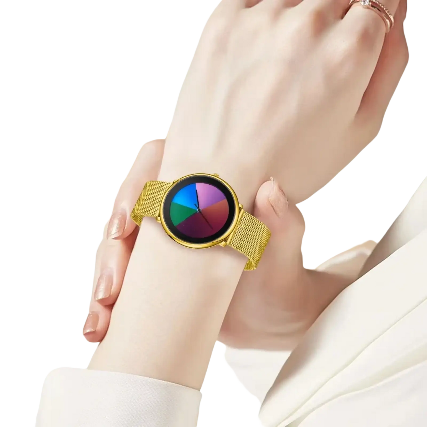 Lige Women Rainbow Dial Quartz Watch Black Mesh