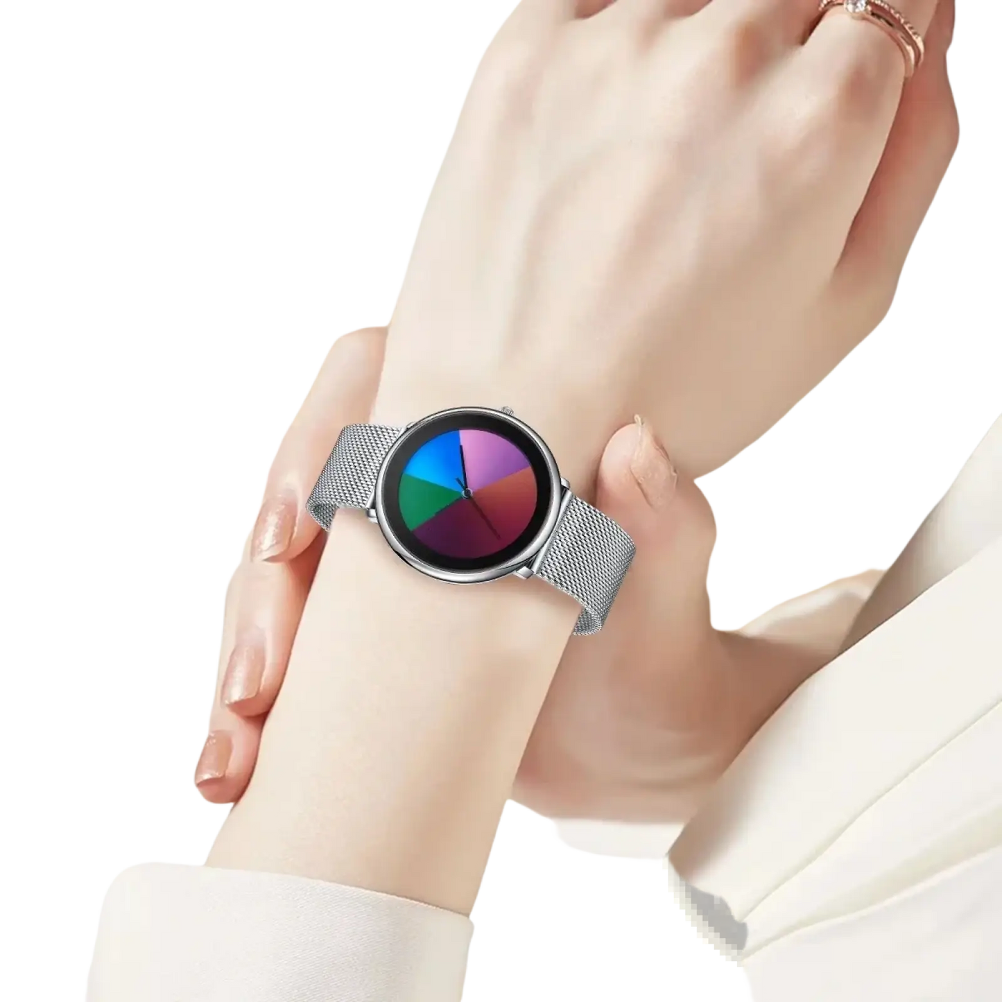 Lige Women Rainbow Dial Quartz Watch Black Mesh