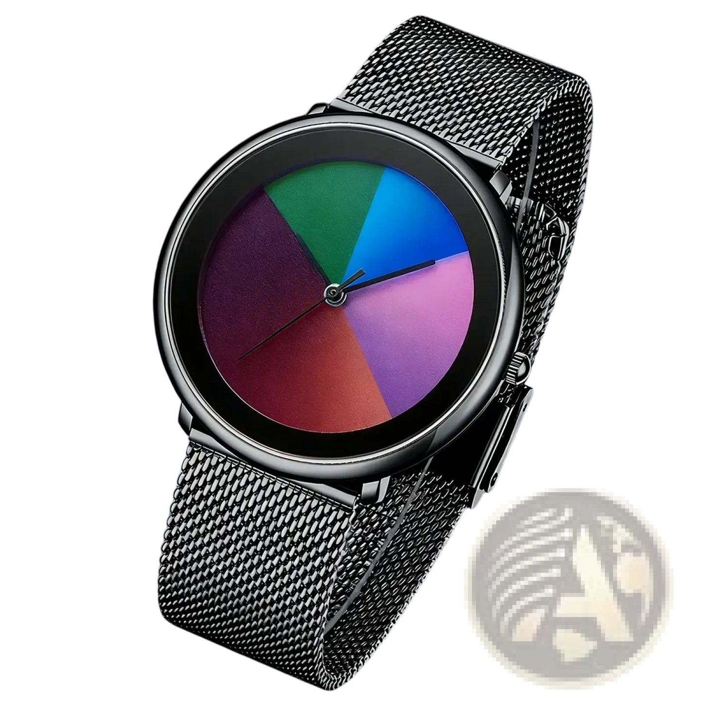 Lige Women Rainbow Dial Quartz Watch Black Mesh