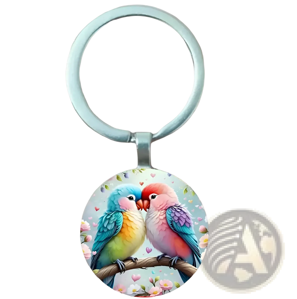 Lovebird Keychain Glass Dome Bird Keyring