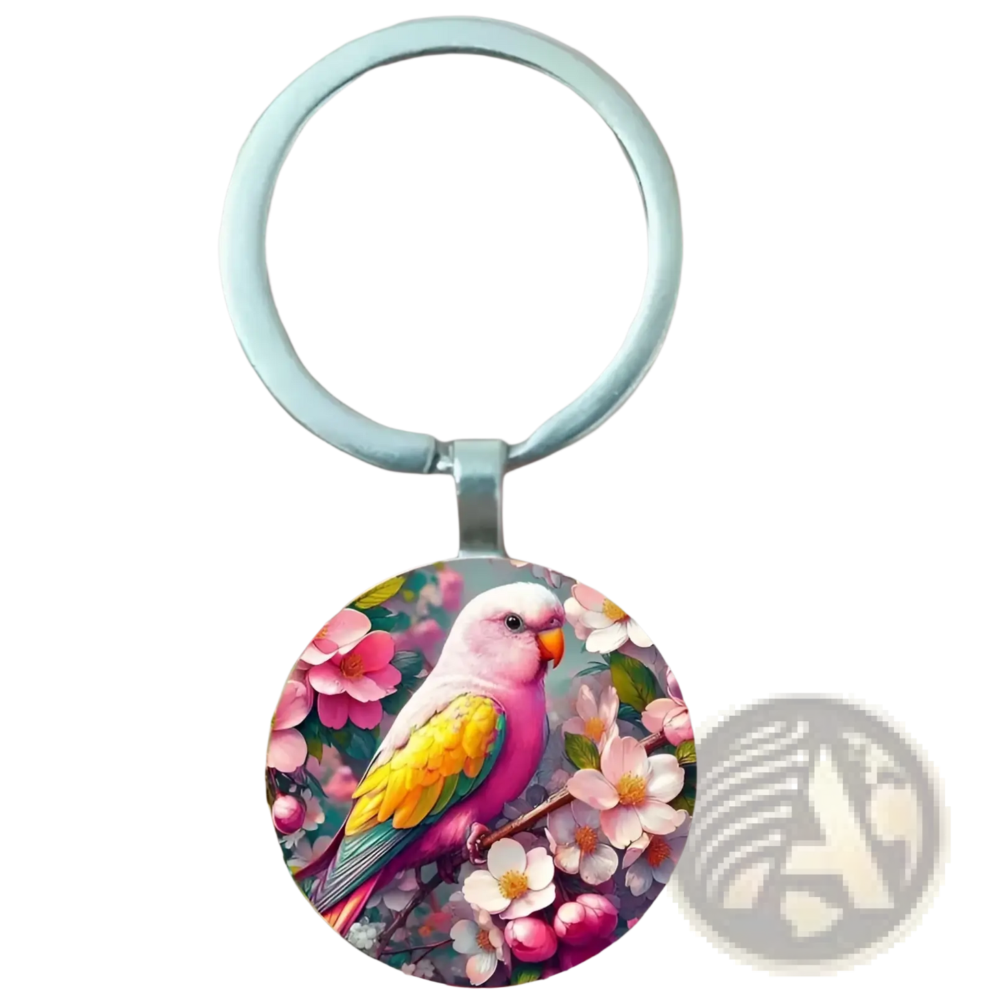 Lovebird Keychain Glass Dome Bird Keyring