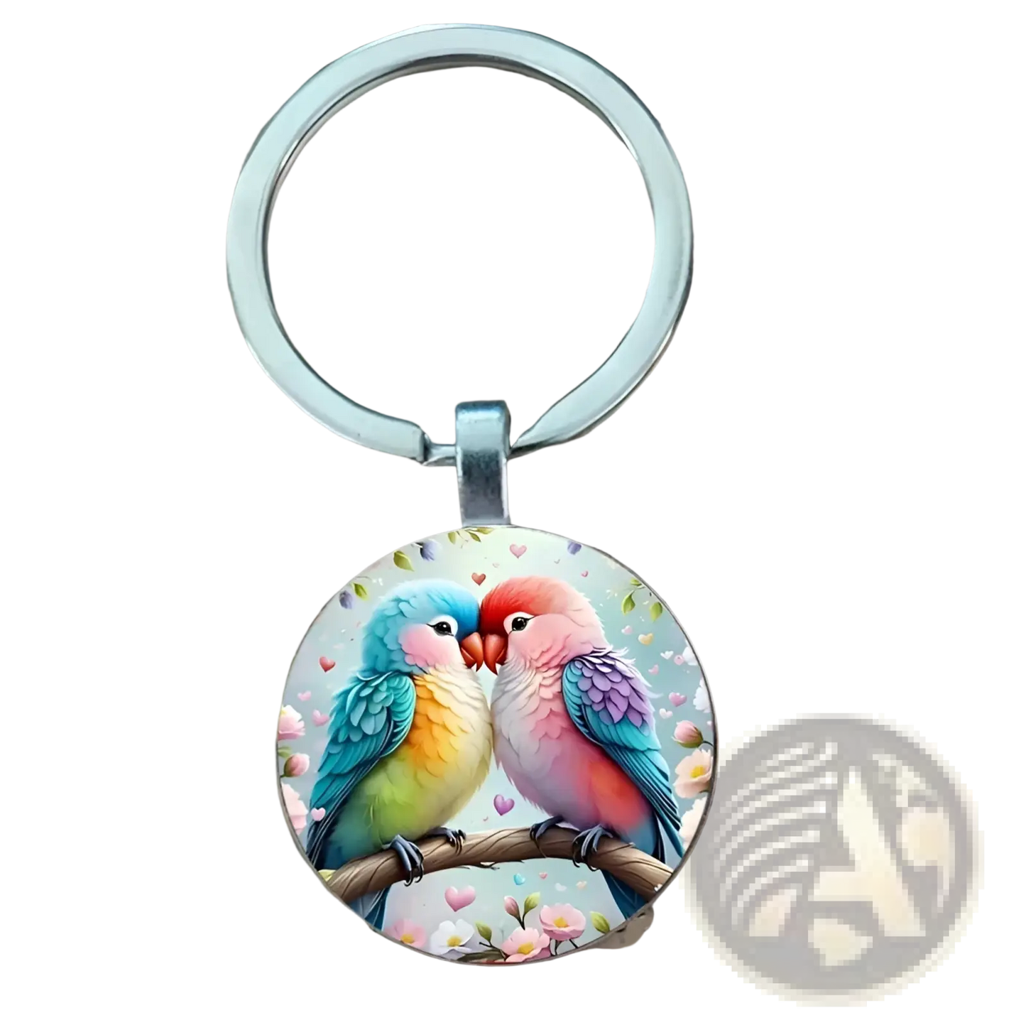 Lovebird Keychain Glass Dome Bird Keyring