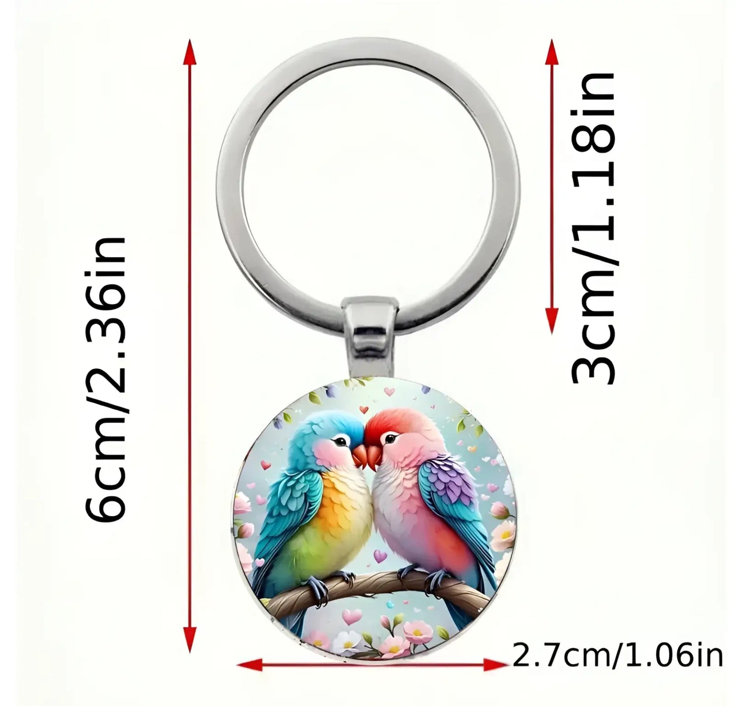 Lovebird Keychain Glass Dome Bird Keyring