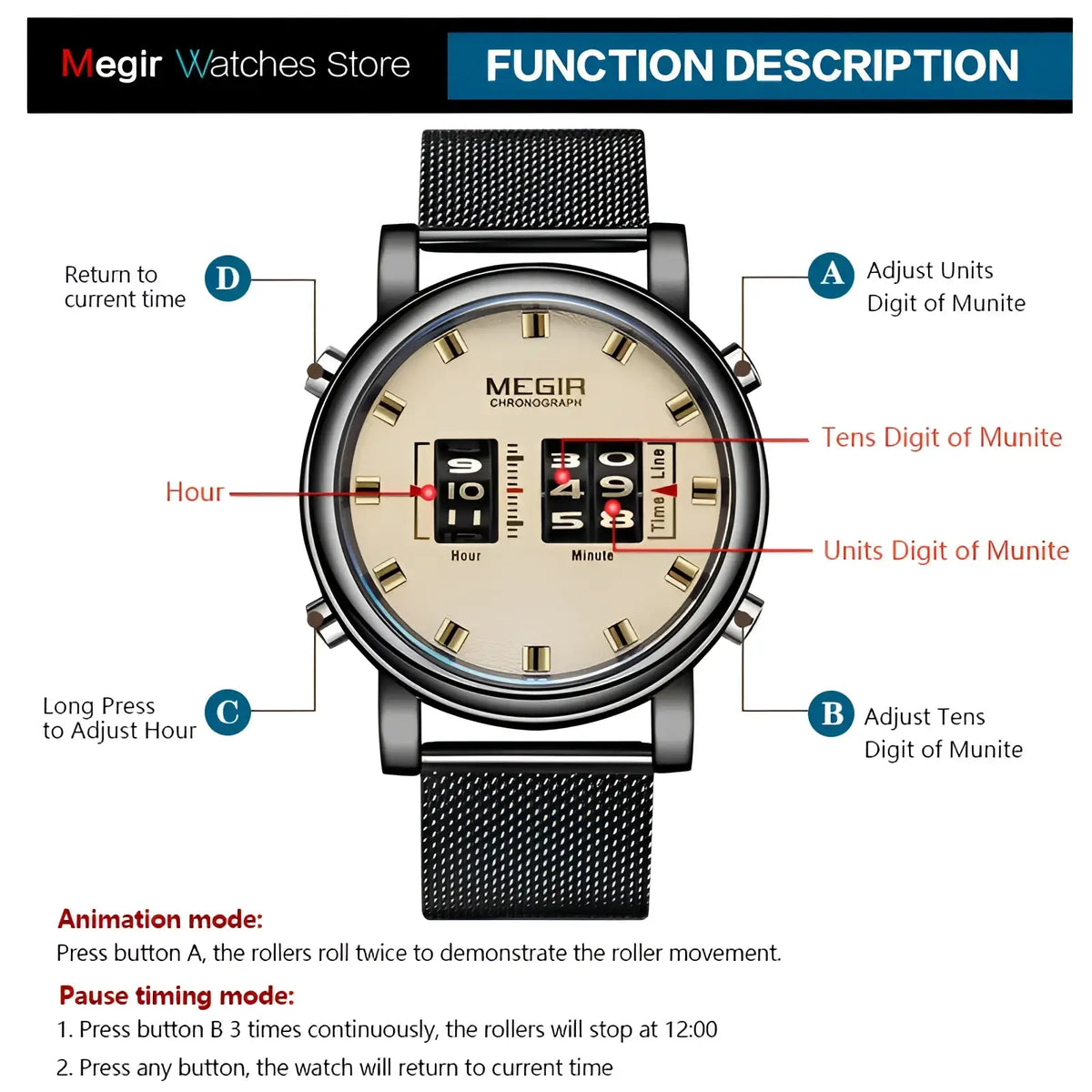 Megir Military Quartz Watch Brown Leather