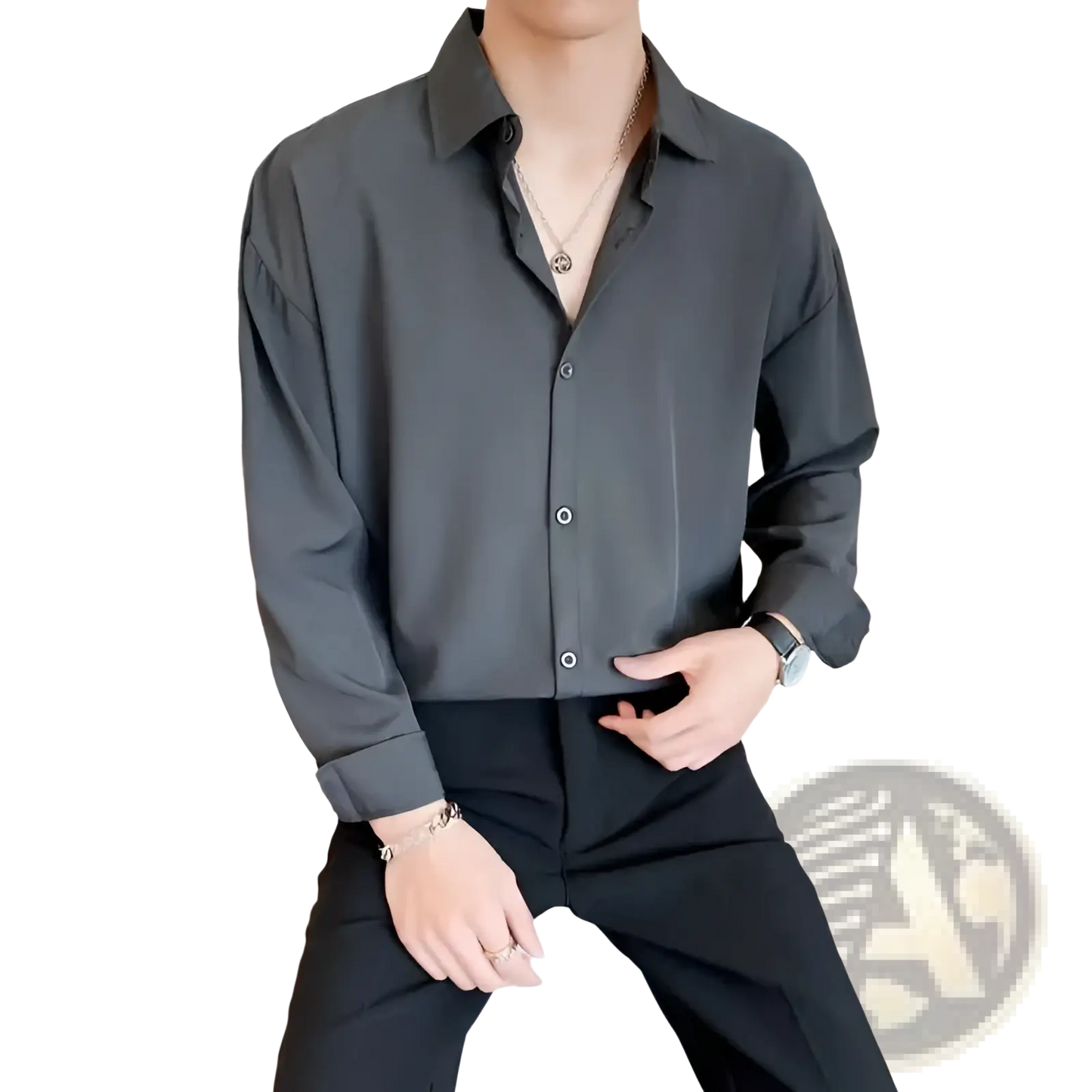 Men Black Long Sleeve Casual Button Down Shirt