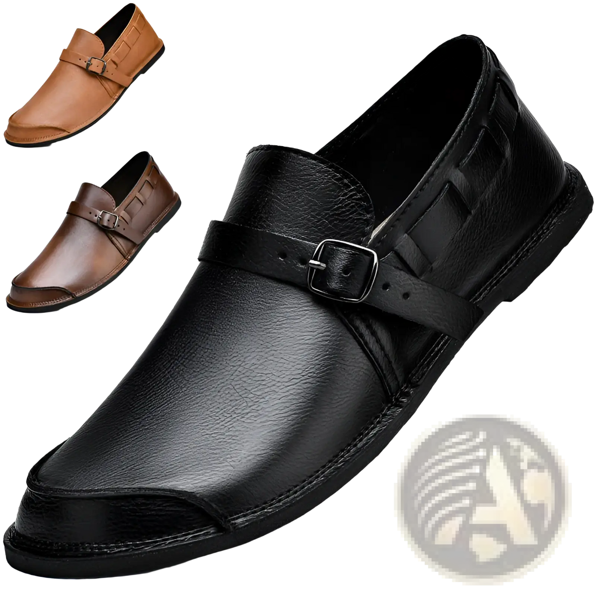 Men Leather Slip on Loafer Buckle Casual Shoes