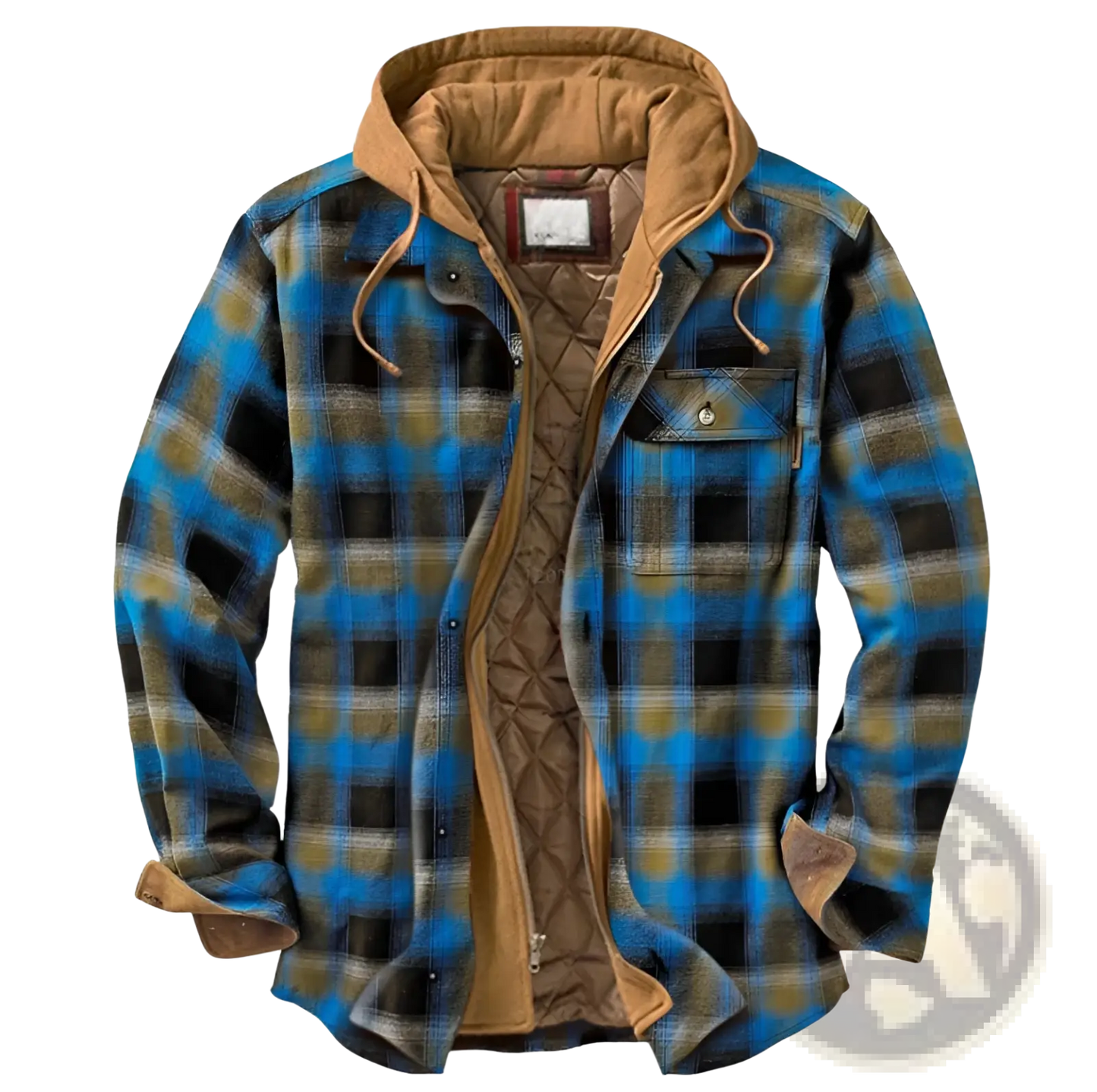 Men Quilted Plaid Hooded Jacket
