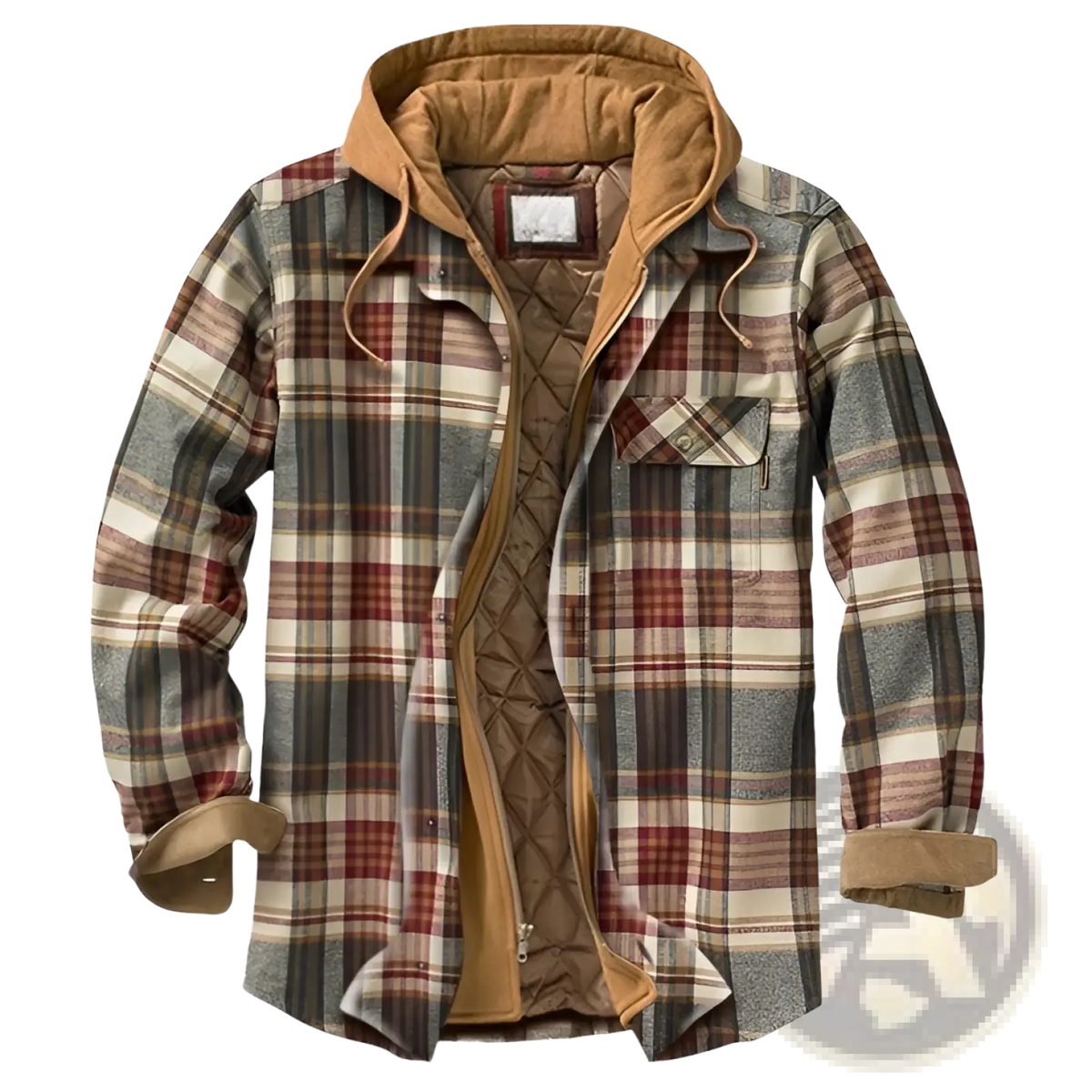 Men Quilted Plaid Hooded Jacket