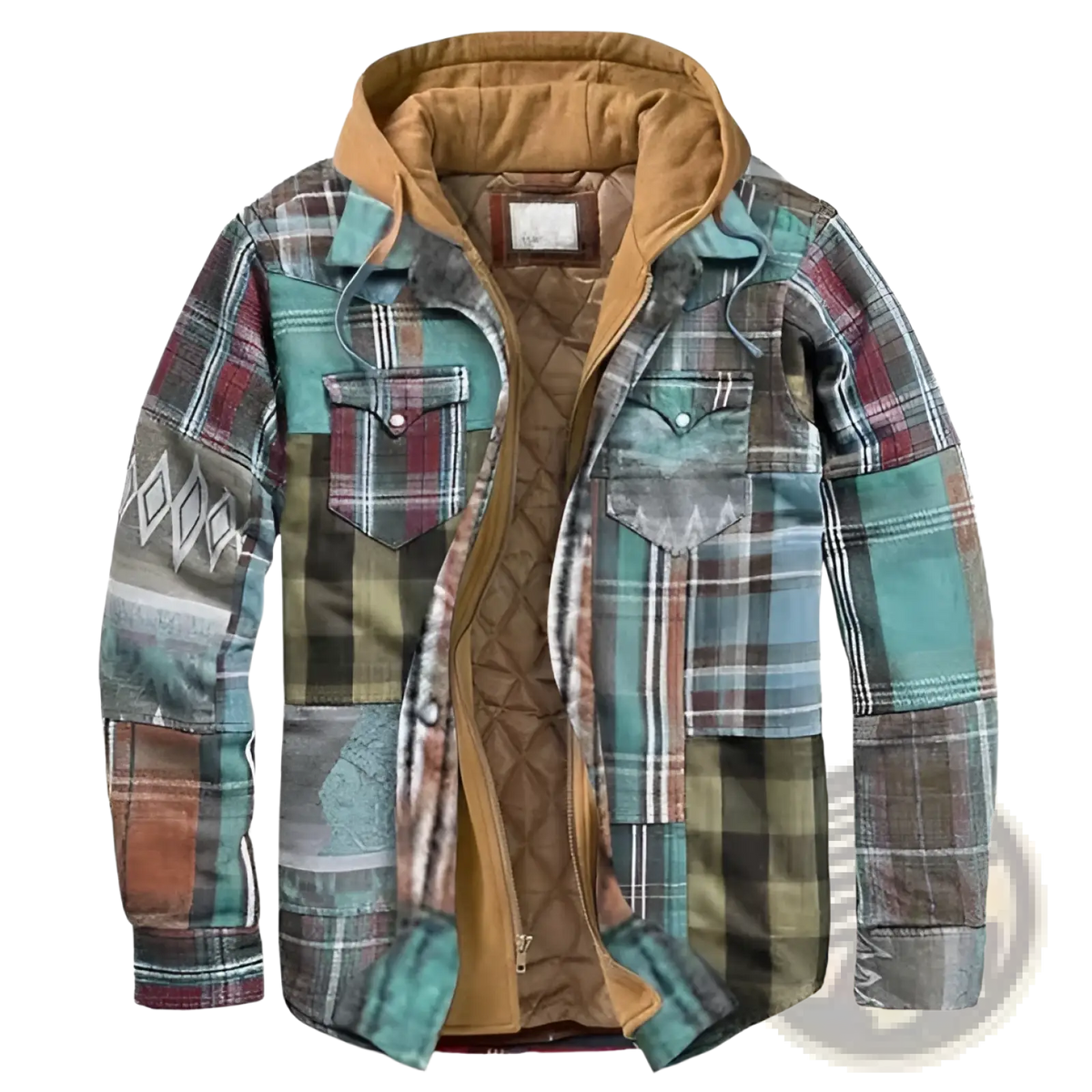 Men Quilted Plaid Hooded Jacket