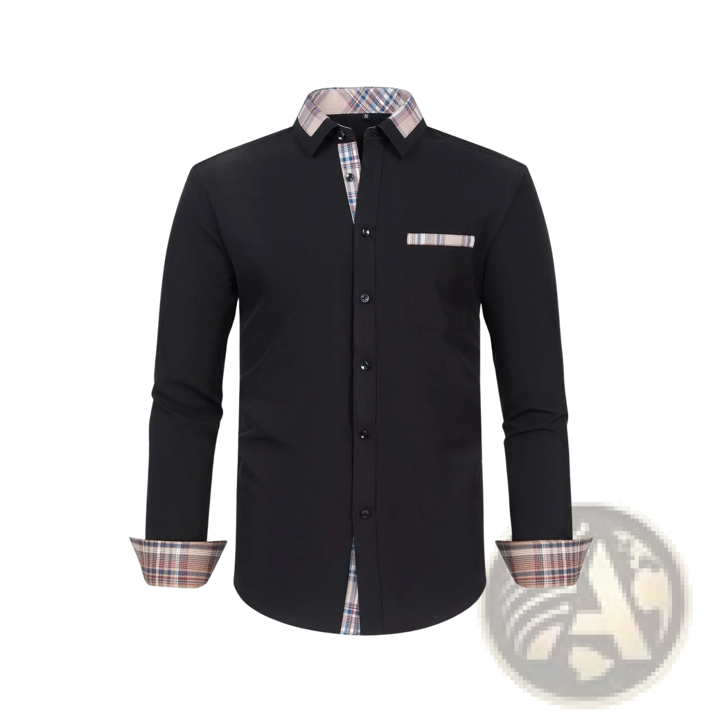 Men's Contrast Plaid Long Sleeve Dress Shirt