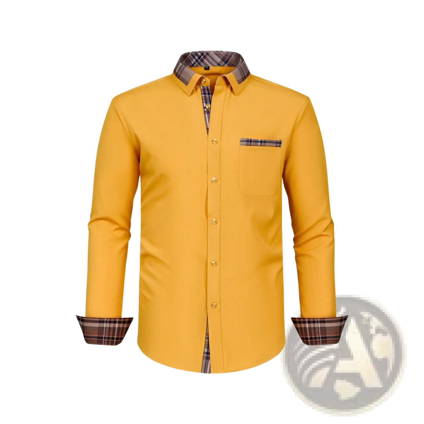 Men's Contrast Plaid Long Sleeve Dress Shirt