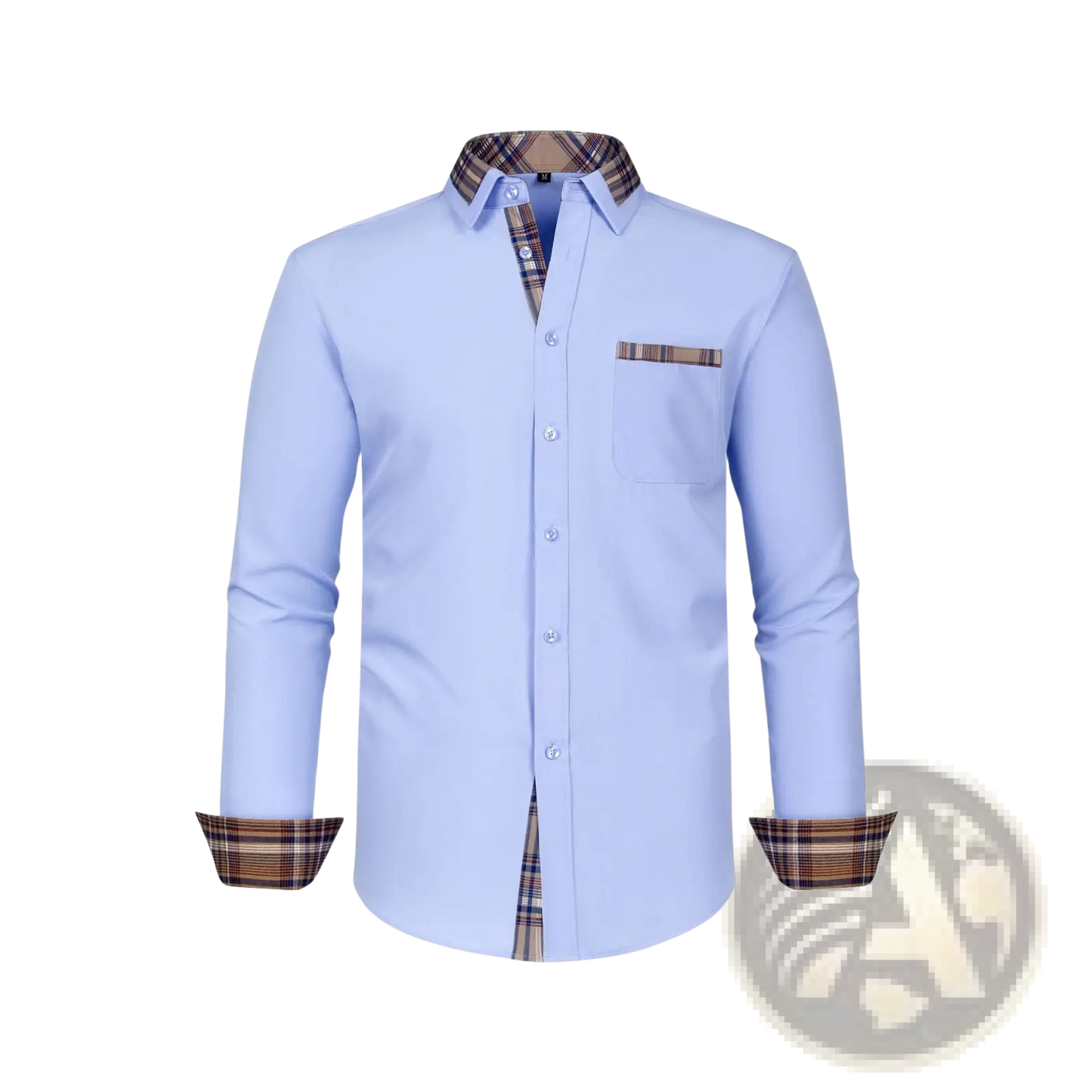 Men's Contrast Plaid Long Sleeve Dress Shirt