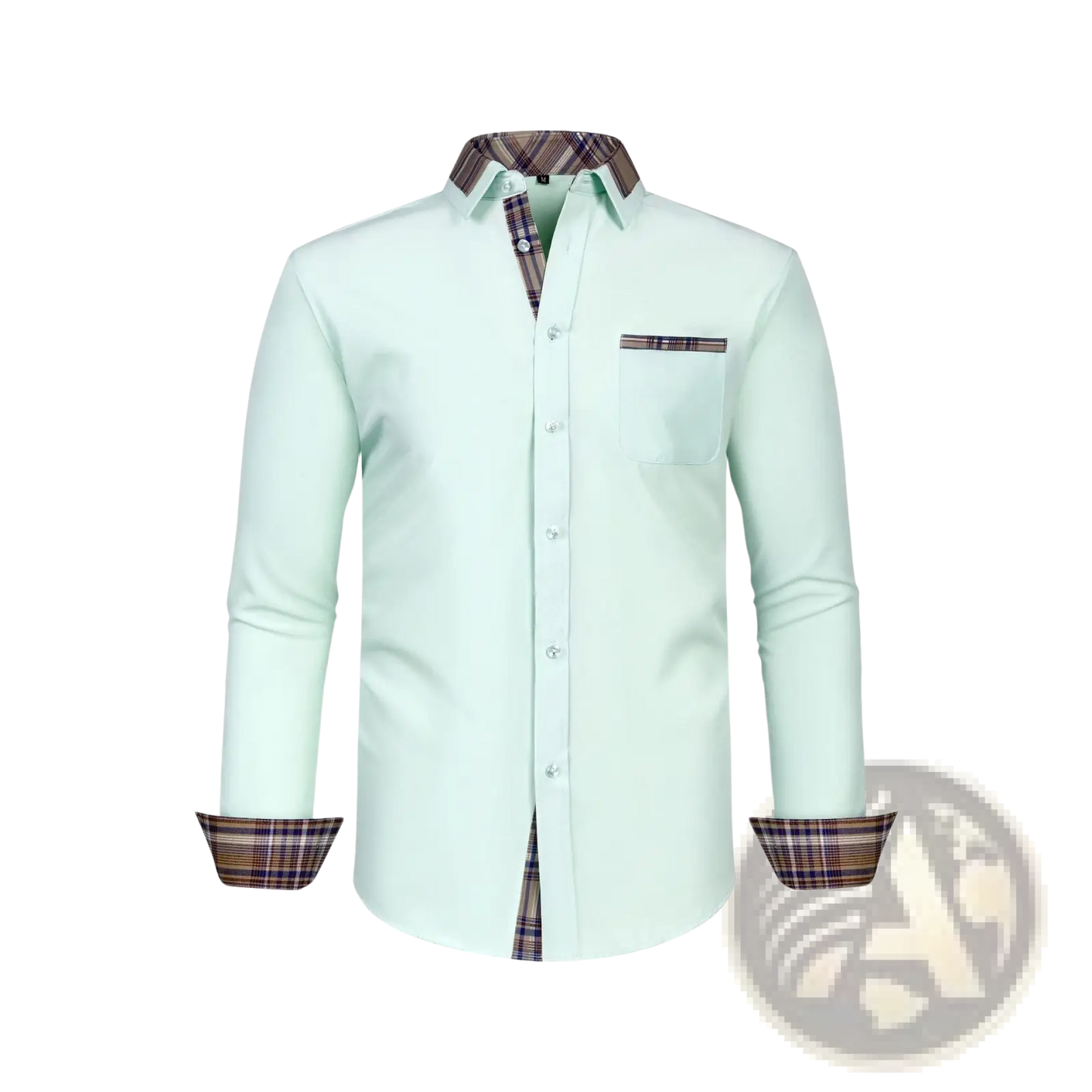 Men's Contrast Plaid Long Sleeve Dress Shirt