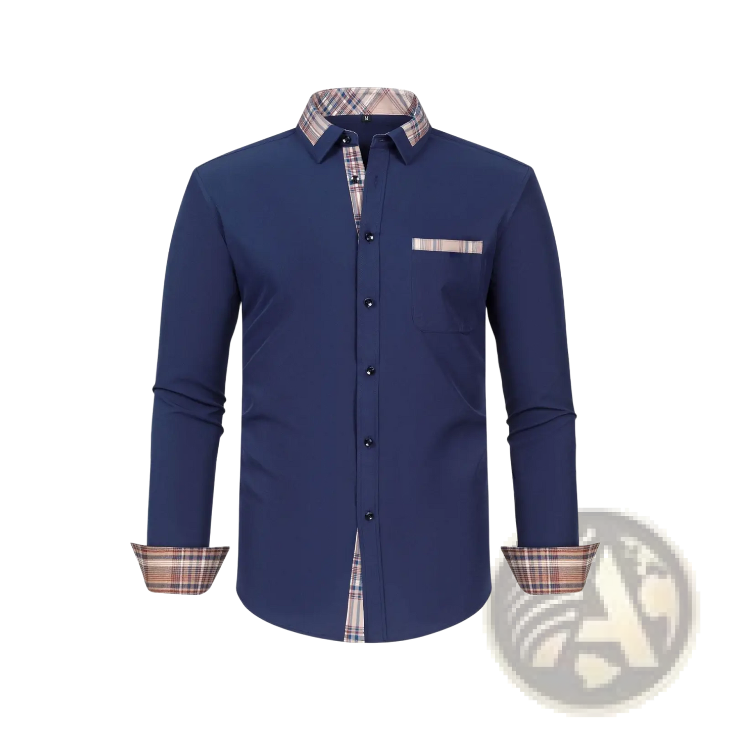 Men's Contrast Plaid Long Sleeve Dress Shirt