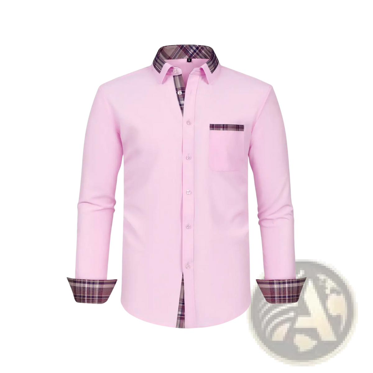Men's Contrast Plaid Long Sleeve Dress Shirt