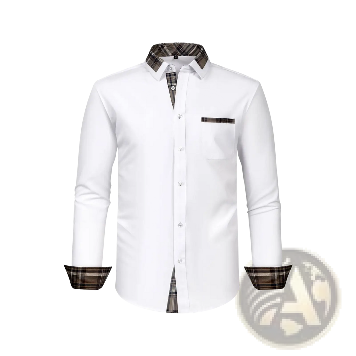 Men's Contrast Plaid Long Sleeve Dress Shirt