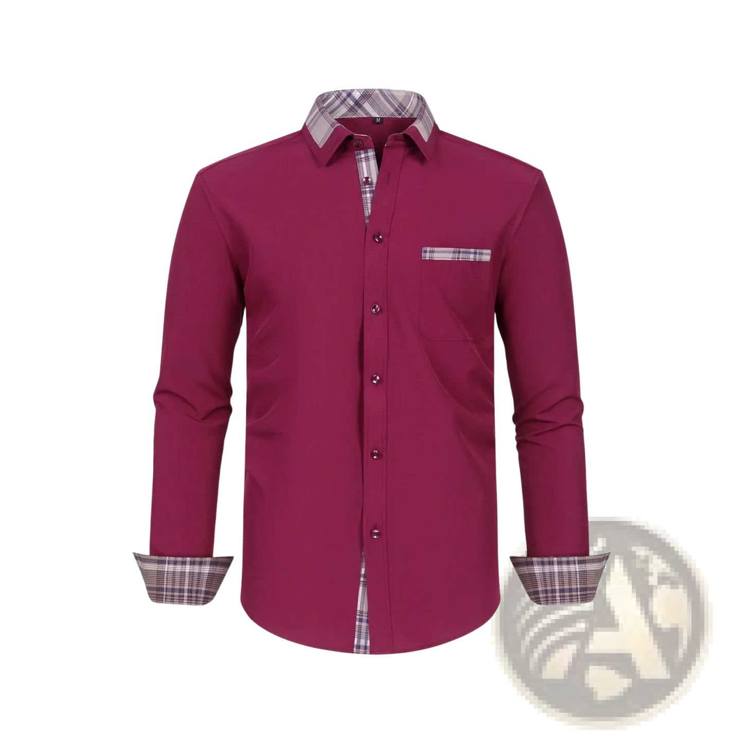 Men's Contrast Plaid Long Sleeve Dress Shirt