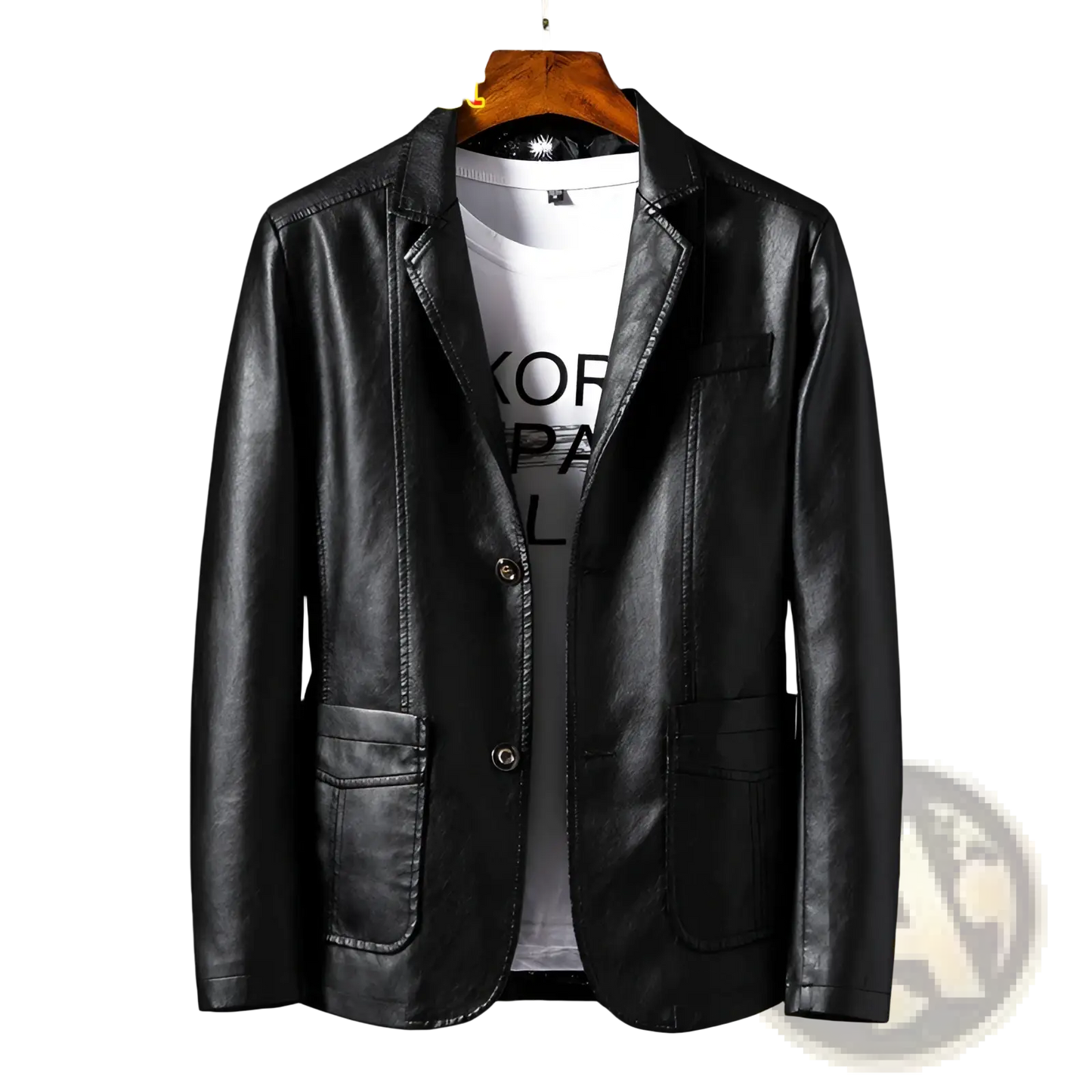 Men's Faux Leather Double Breasted Jacket with Pockets