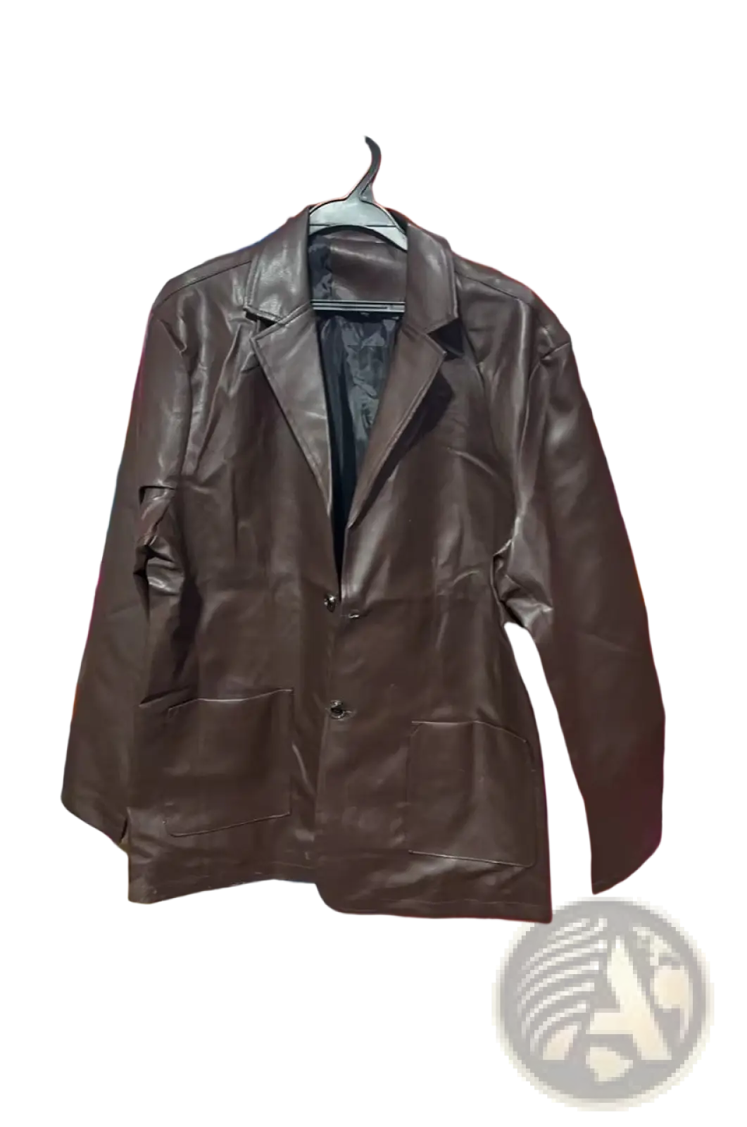 Men's Faux Leather Double Breasted Jacket with Pockets