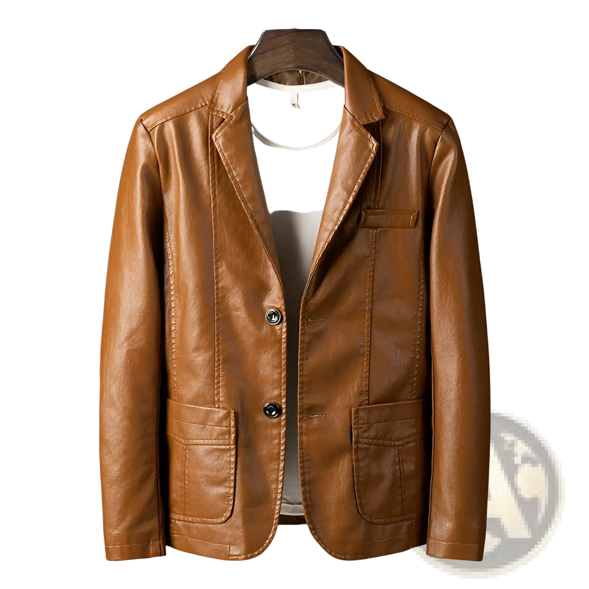Men's Faux Leather Double Breasted Jacket with Pockets