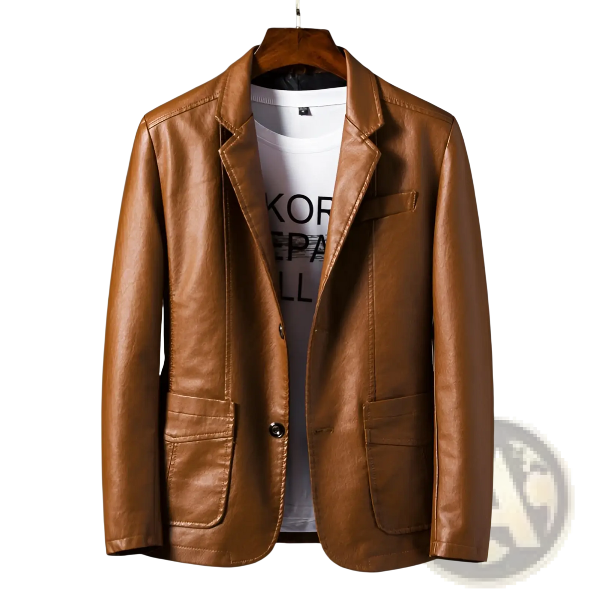 Men's Faux Leather Double Breasted Jacket with Pockets
