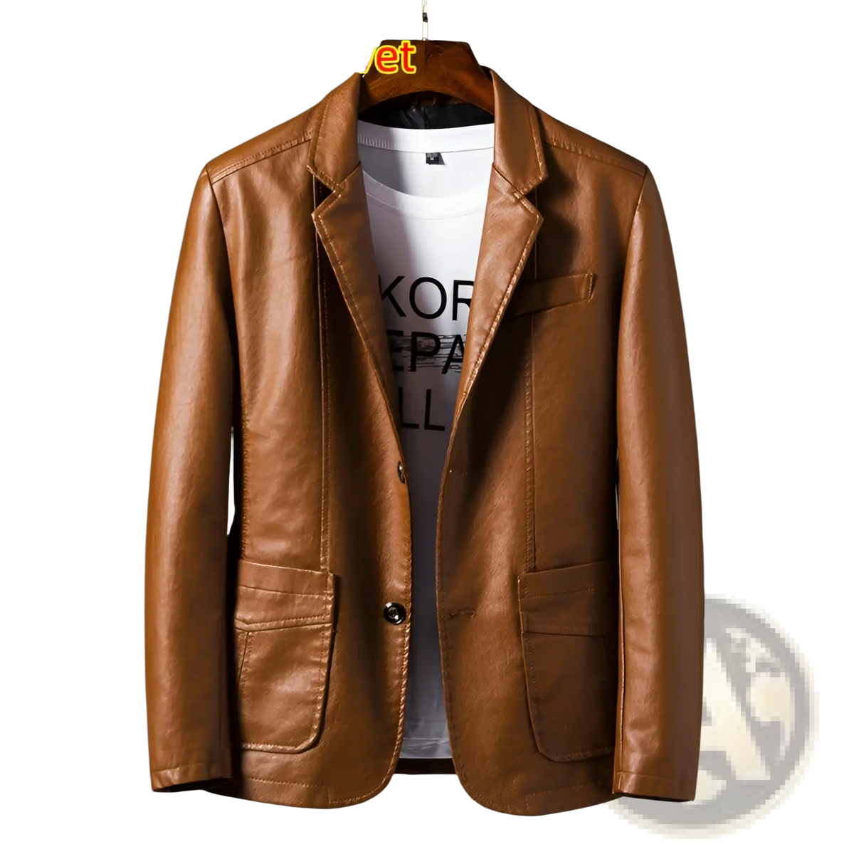 Men's Faux Leather Double Breasted Jacket with Pockets