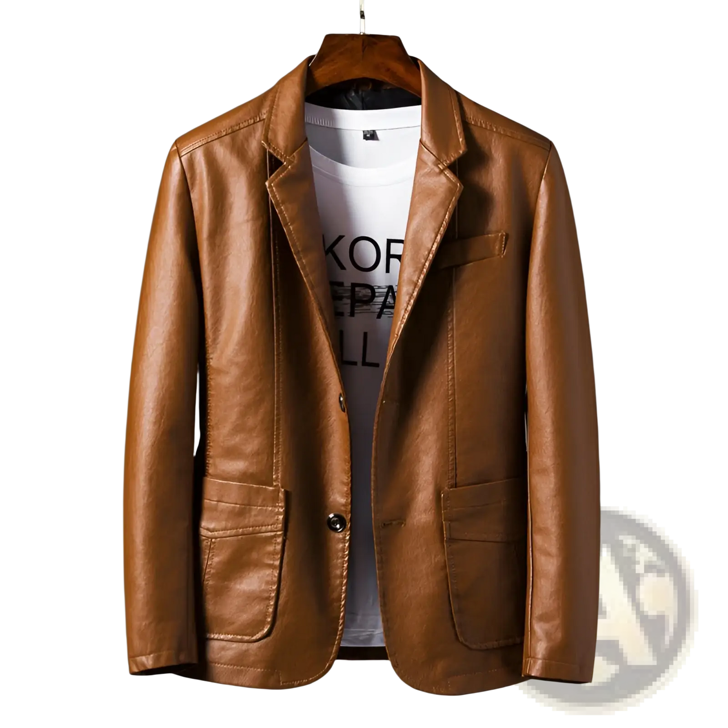 Men's Faux Leather Double Breasted Jacket with Pockets