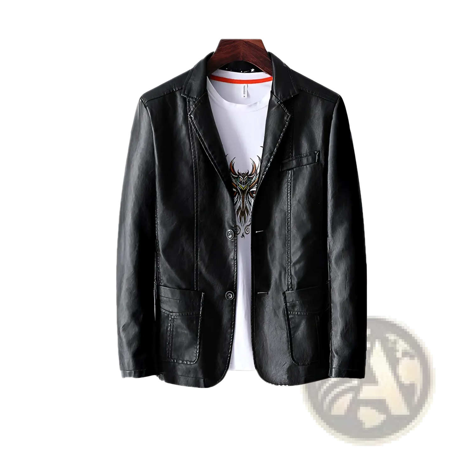 Men's Faux Leather Double Breasted Jacket with Pockets
