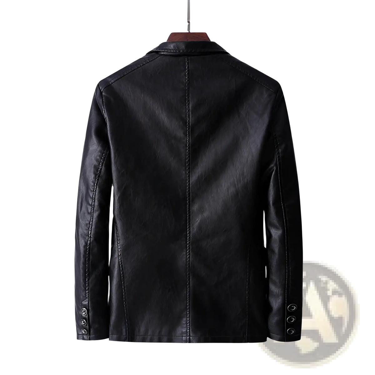 Men's Faux Leather Double Breasted Jacket with Pockets