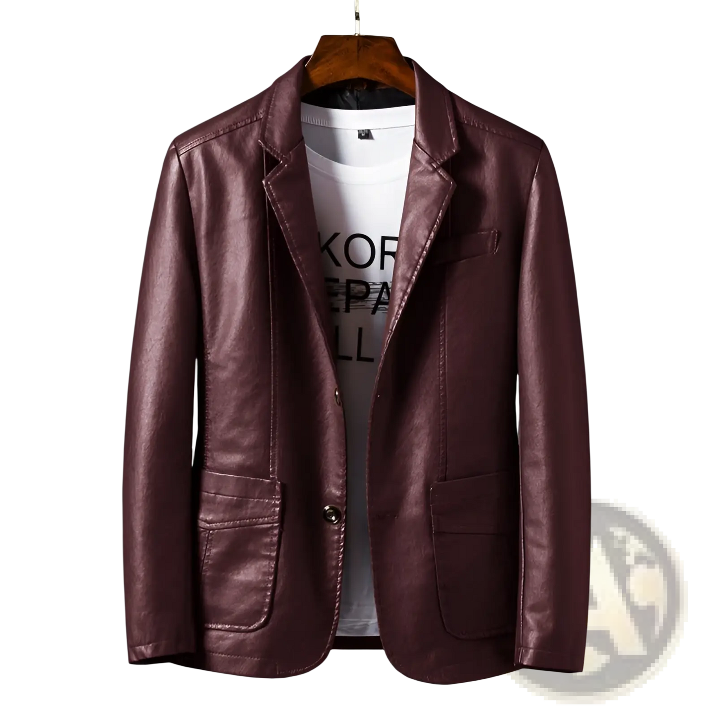 Men's Faux Leather Double Breasted Jacket with Pockets